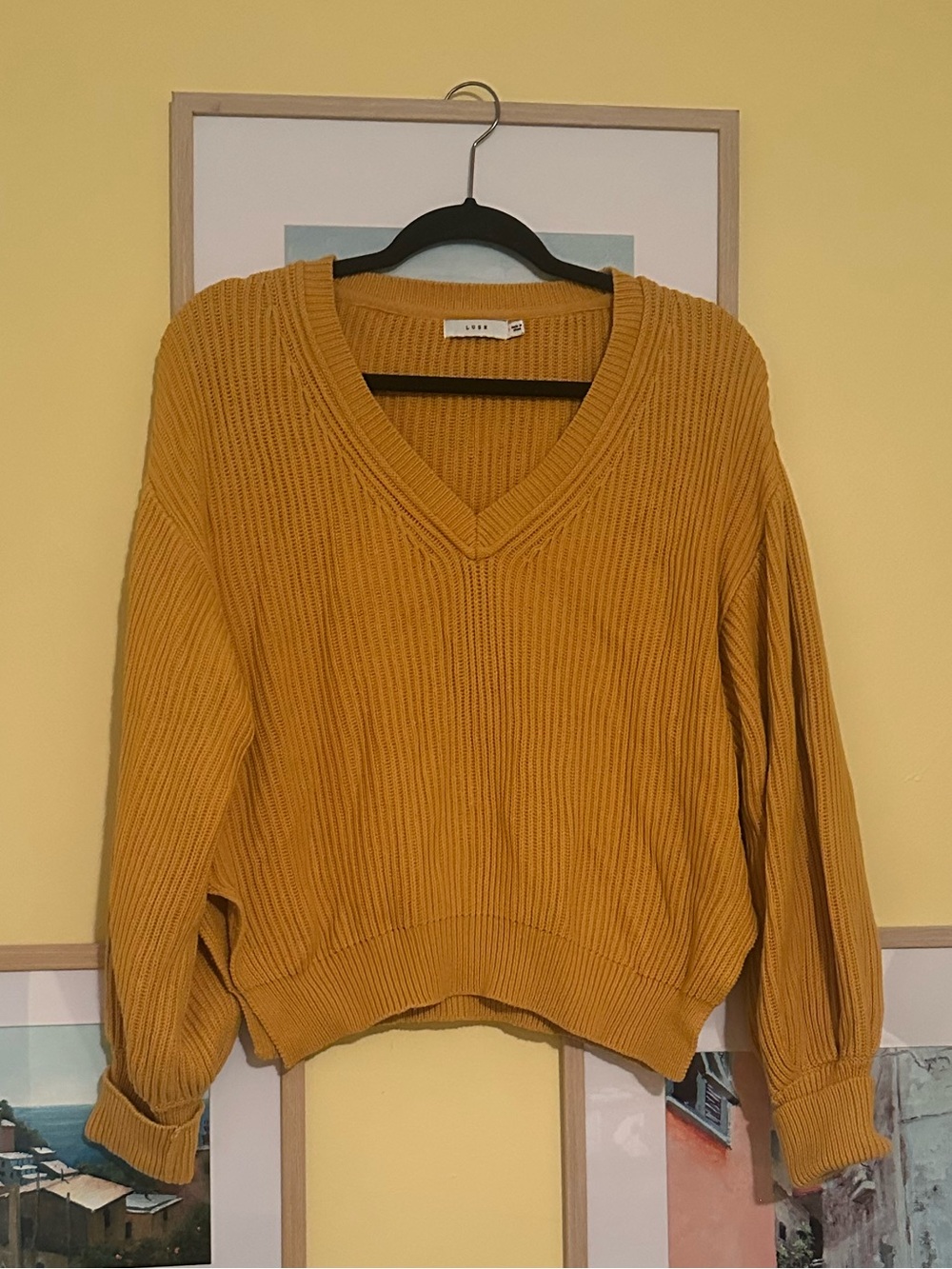 Lush Mustard Ribbed V-Neck Sweater